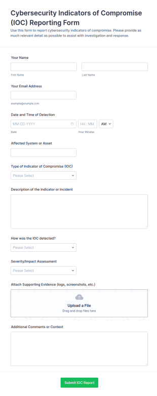 Cybersecurity Indicators Of Compromise (IOC) Reporting Form Template