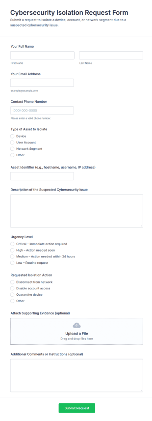 Cybersecurity Isolation Request Form Template