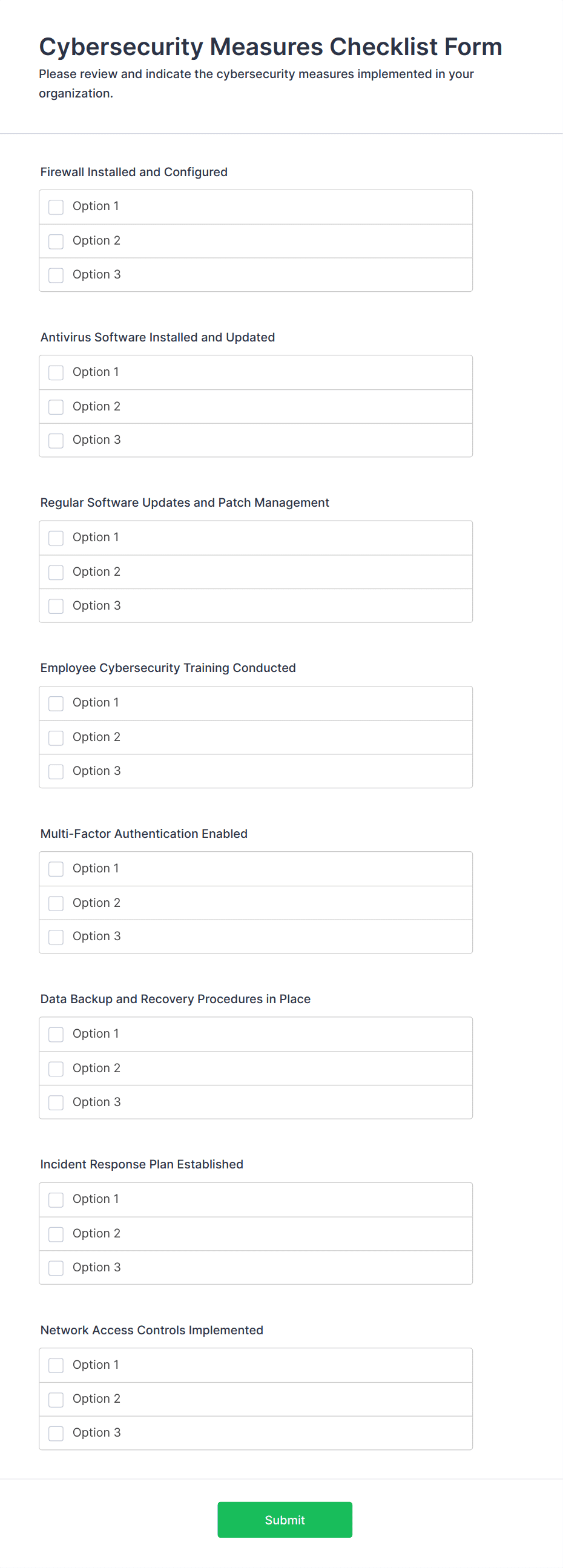 Cybersecurity Measures Checklist Form Template | Jotform