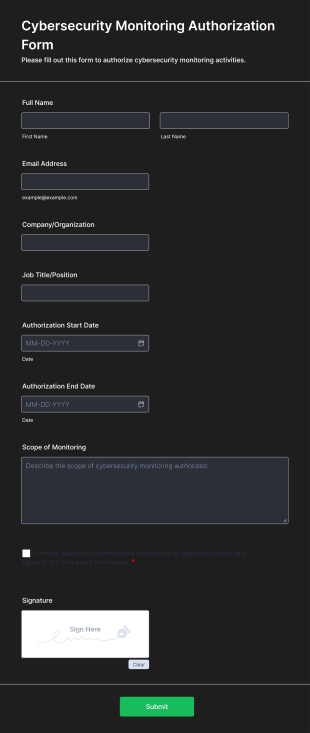 Cybersecurity Monitoring Authorization Form Form Template