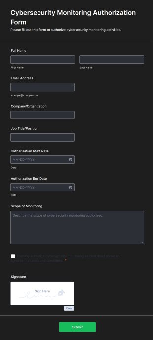 Cybersecurity Monitoring Authorization Form Template