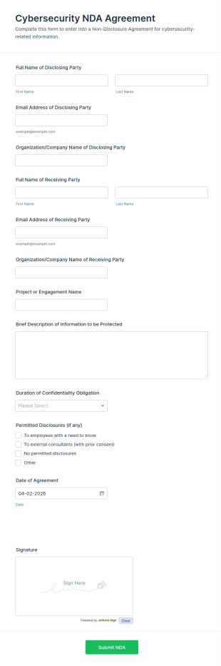 Cybersecurity NDA Form Template