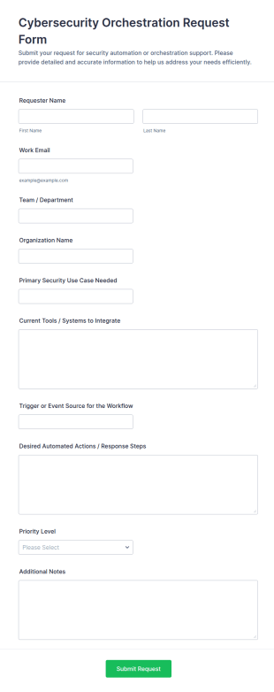 Cybersecurity Orchestration Request Form Template