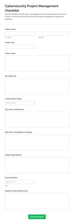 Cybersecurity Project Management Checklist Form Template