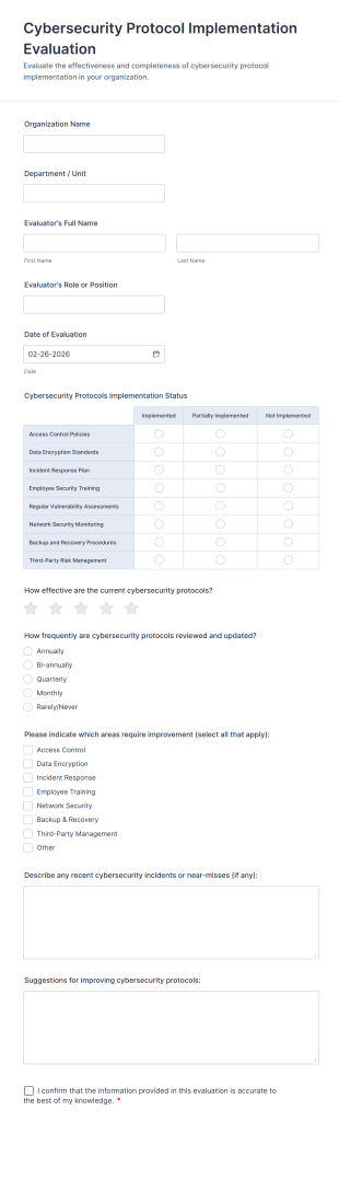 Cybersecurity Protocol Implementation Evaluation Form Template