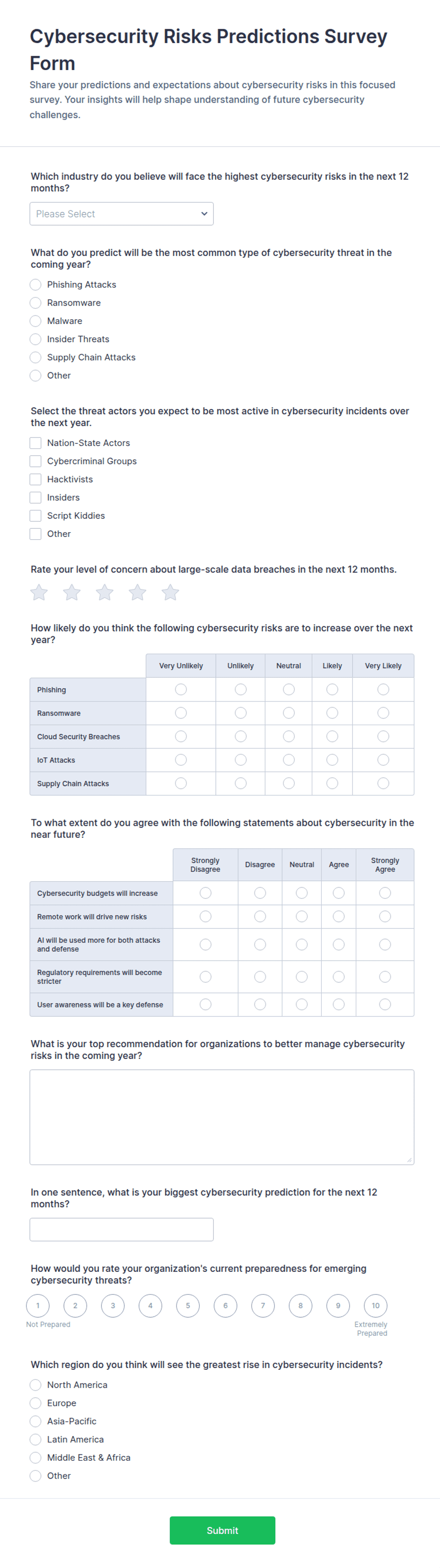 Cybersecurity Risks Predictions Survey Form Template | Jotform