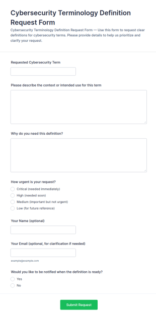 Cybersecurity Terminology Definition Request Form Template