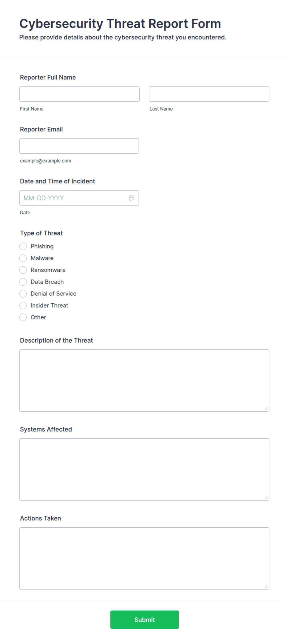 Cybertiplinereport Example.pdf Cybersecurity Threat Report Form Template | Jotform