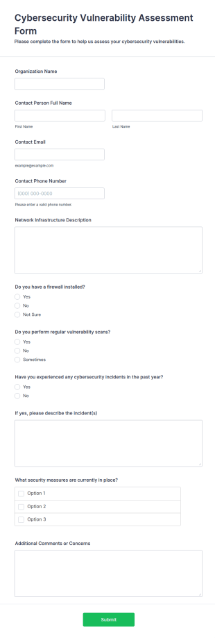 Cybersecurity Vulnerability Assessment Form Template