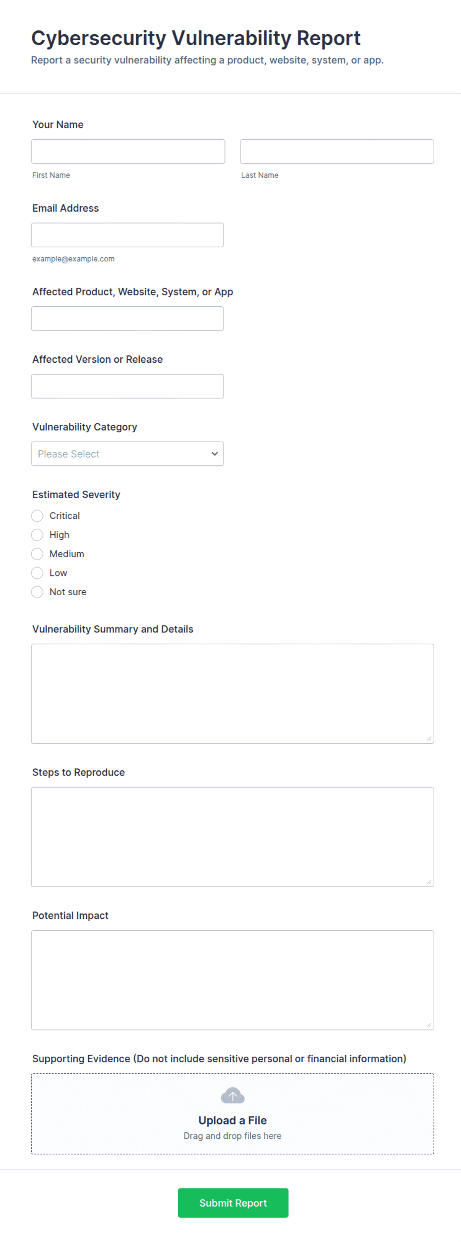 Cybersecurity Vulnerability Report Form Template | Jotform