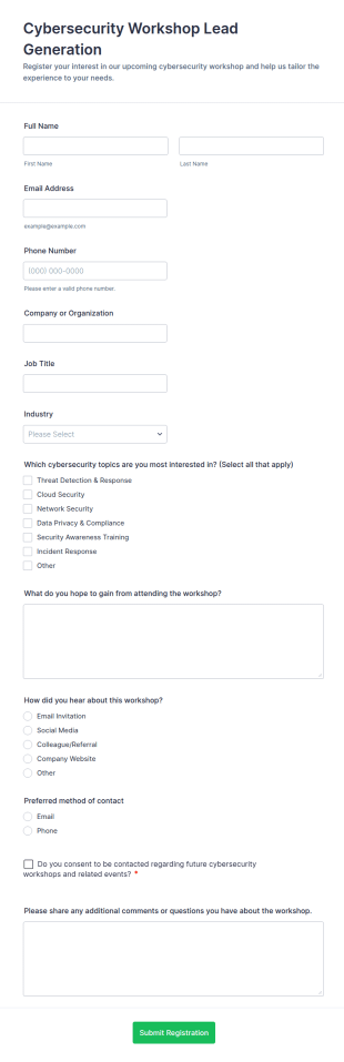 Cybersecurity Workshop Lead Generation Form Template