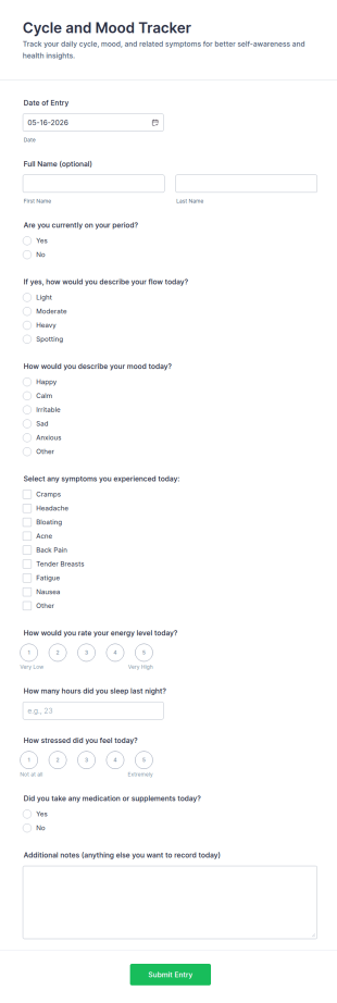 Cycle And Mood Tracker Form Template