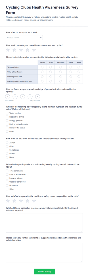 Cycling Clubs Health Awareness Survey Form Template
