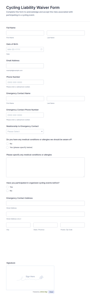 Cycling Liability Waiver Form Template