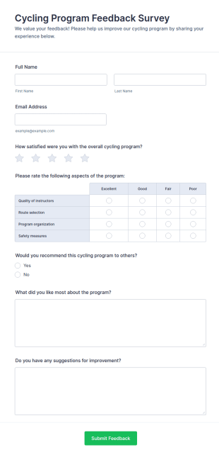 Cycling Program Feedback Survey Form Template