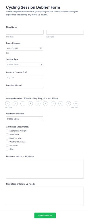Cycling Session Debrief Form Template