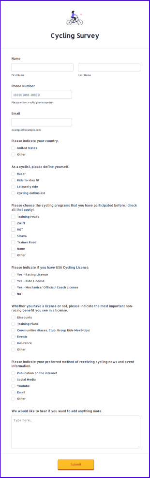 Cycling Survey Form Template