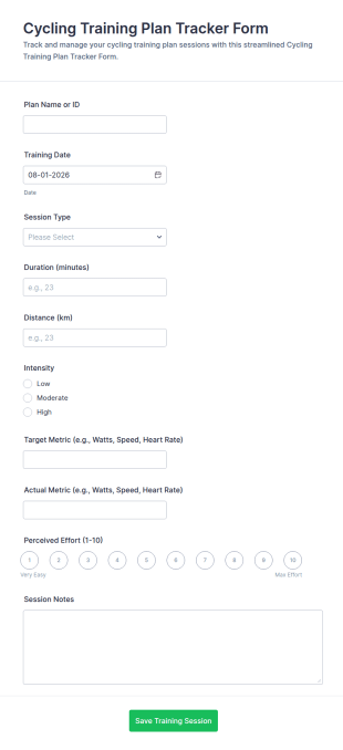 Cycling Training Plan Tracker Form Template