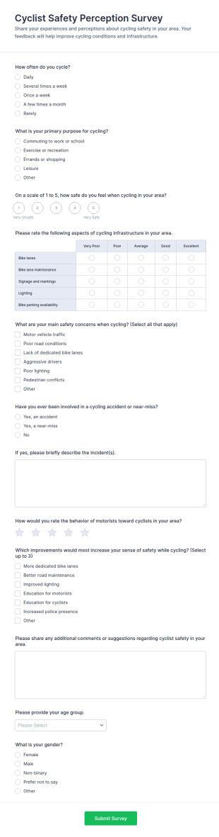 Cyclist Safety Perception Survey Form Template