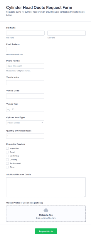 Cylinder Head Quote Request Form Template
