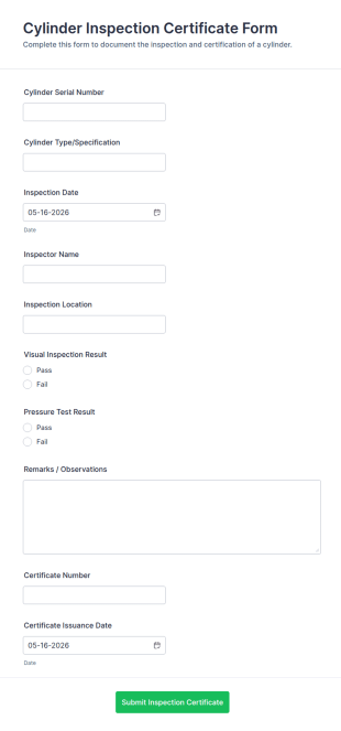 Cylinder Inspection Certificate Form Template