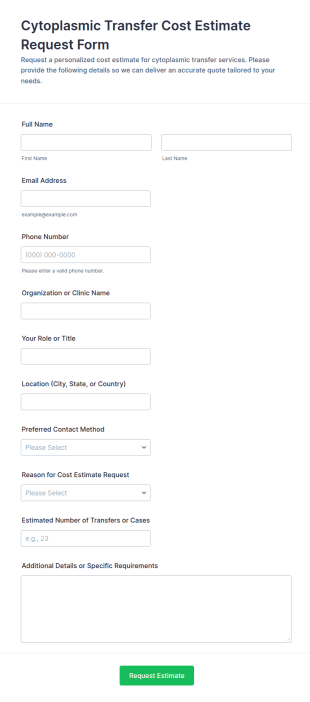 Cytoplasmic Transfer Cost Estimate Request Form Template