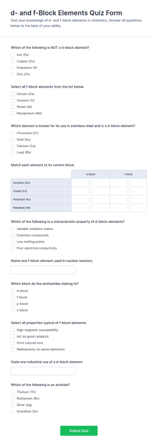 D And F Block Elements Quiz Form Template