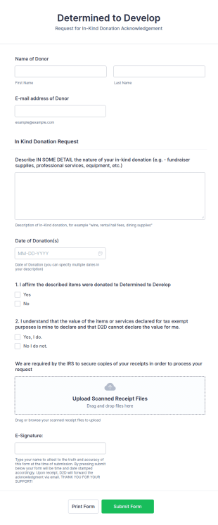 Donation Acknowledgement Request Form Template
