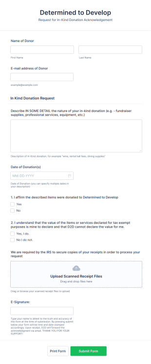 Donation Acknowledgement Request Form Template