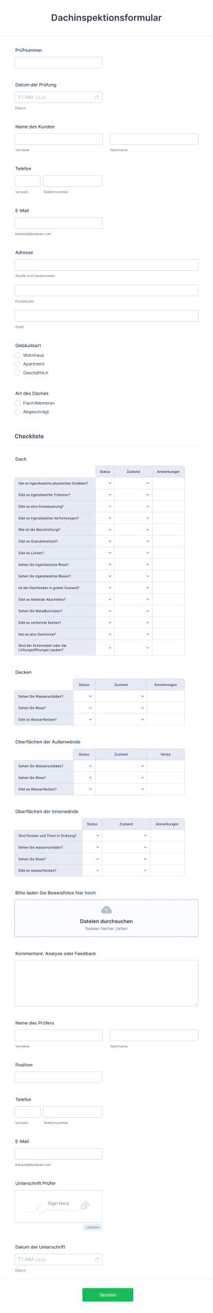 Dachinspektionsformular Form Template