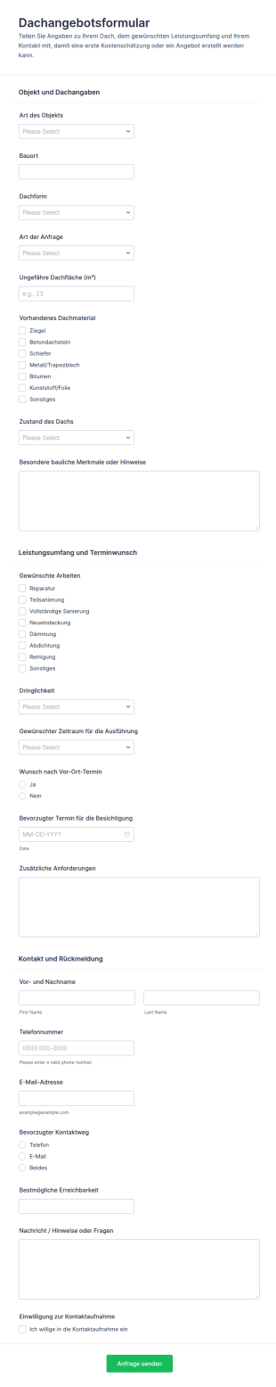 Dachschätzung Formular