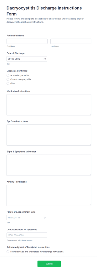 Dacryocystitis Discharge Instructions Form Template