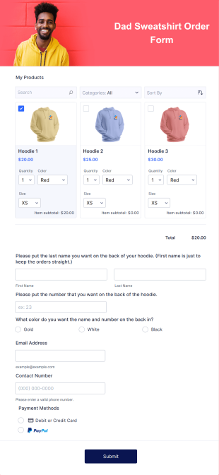 Dad Sweatshirt Order Form Template