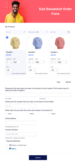 Dad Sweatshirt Order Form Template