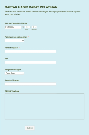 Daftar Hadir Rapat Pelatihan Form Template