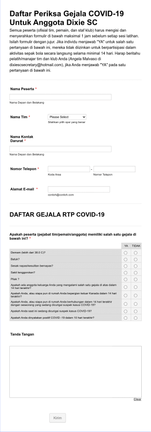 DAFTAR PERIKSA GEJALA COVID 19 Form Template