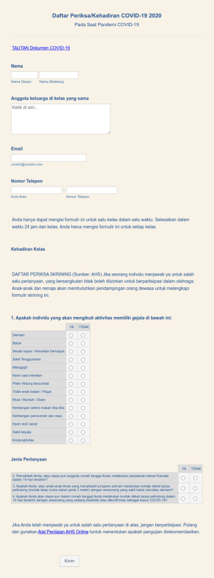 Daftar Periksa Kehadiran Pada Saat COVID 19