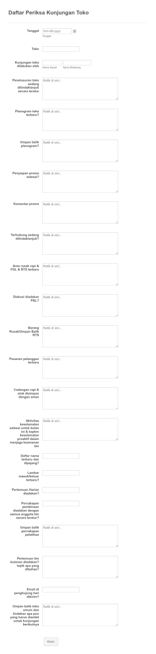 Daftar Periksa Kunjungan Toko Form Template