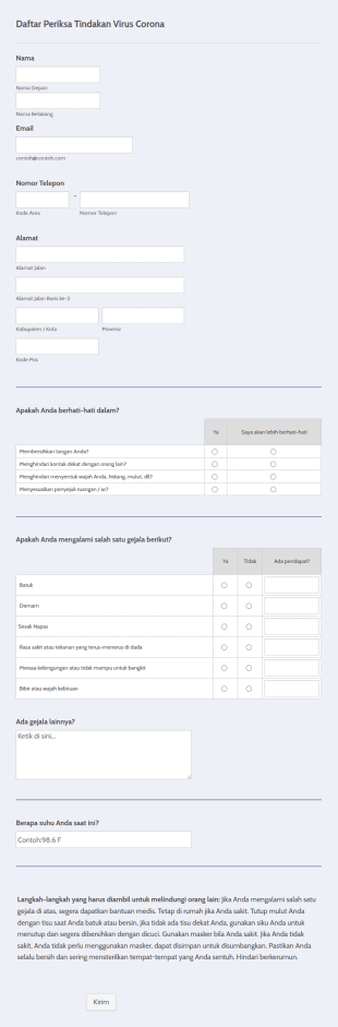 Daftar Periksa Tindakan Virus Corona