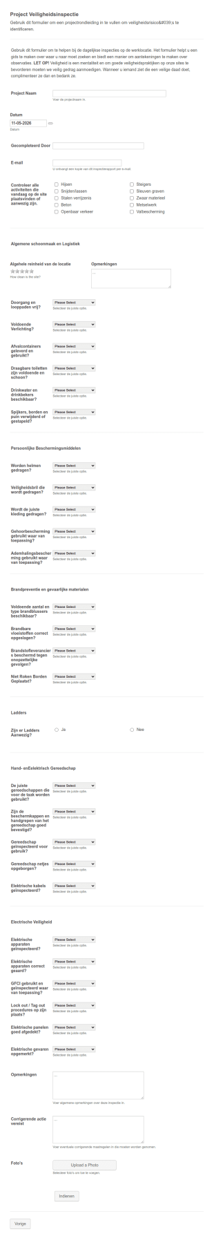 Dagelijks Veiligheidsinspectieformulier