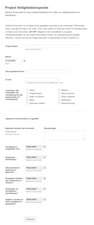 Dagelijks Veiligheidsinspectieformulier