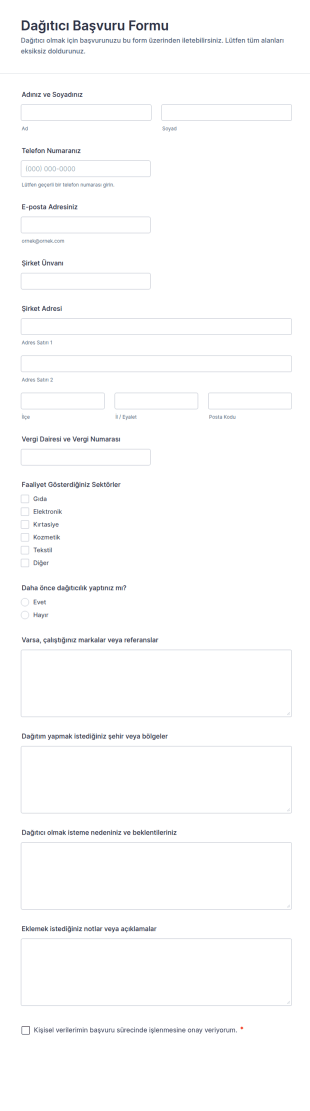 Dağıtıcı Başvuru Form Şablonu