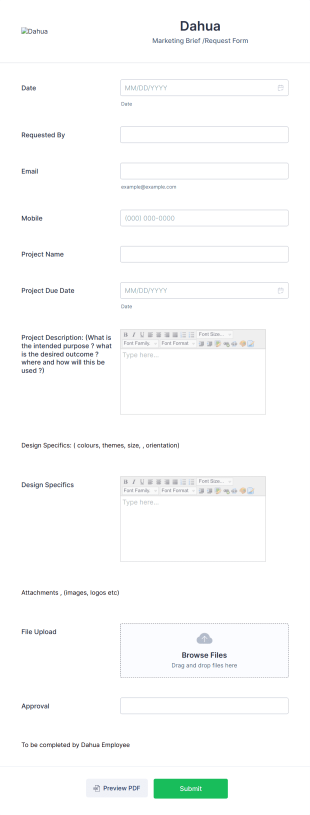 Dahua Marketing Request Form Template