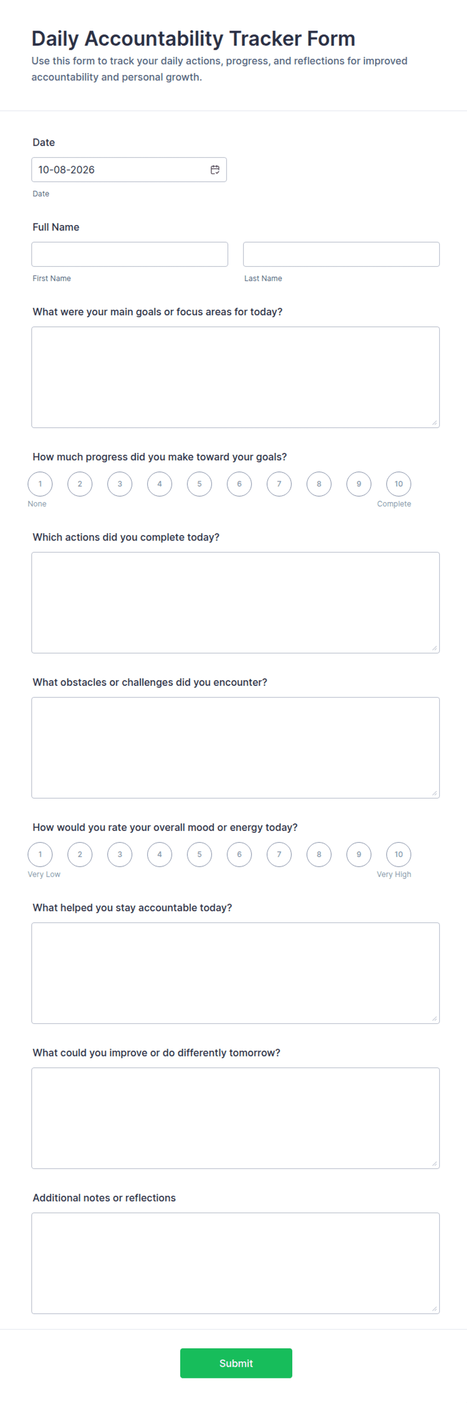 Daily Accountability Tracker Form Template | Jotform