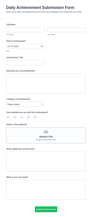 Daily Achievement Submission Form Template