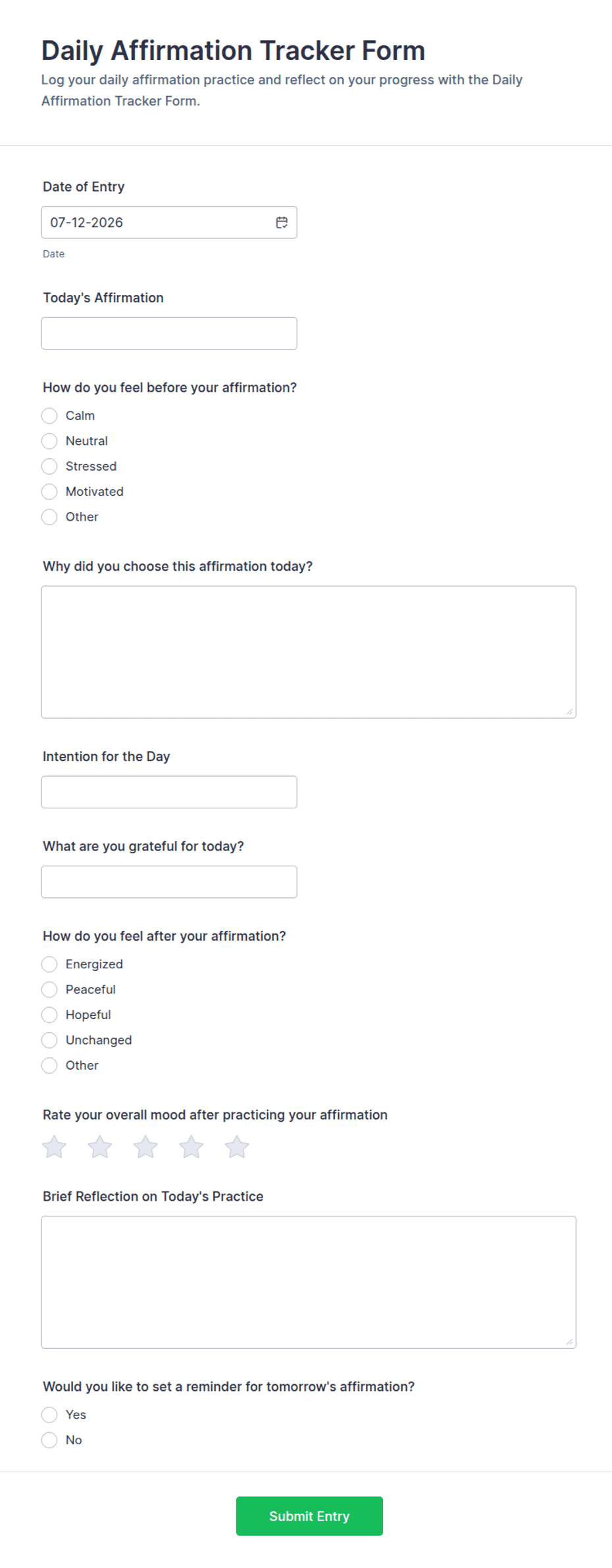 Daily Affirmation Tracker Form Template | Jotform