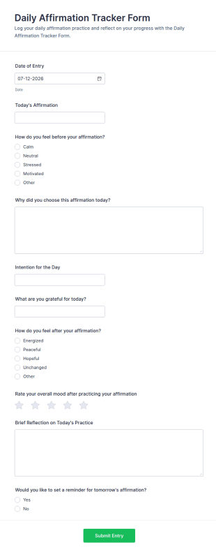 Daily Affirmation Tracker Form Template