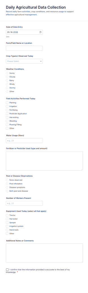 Daily Agricultural Data Collection Form Template