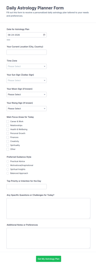 Daily Astrology Planner Form Template