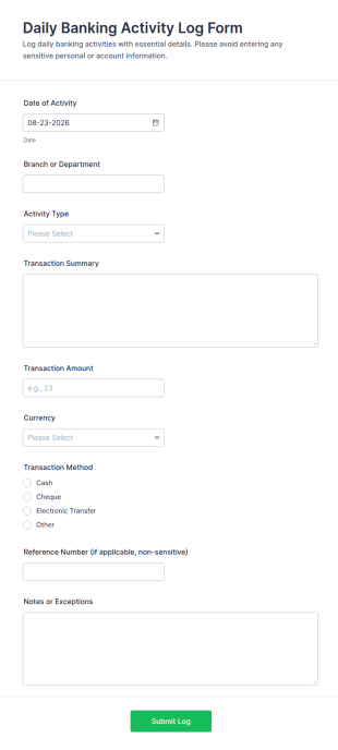 Daily Banking Activity Log Form Template